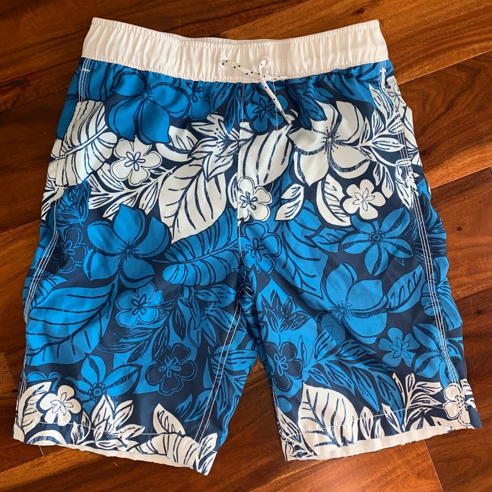 EUC Boys Size XXL Regular, GAP Kids Blue and White Floral Swim Trunks